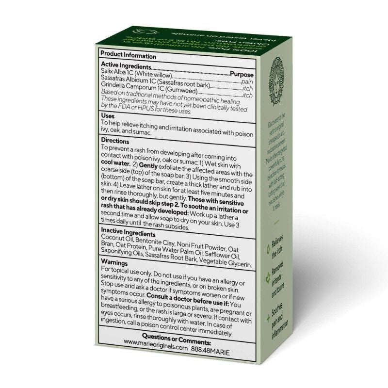 Marie Originals Poison Ivy & Oak Relief Soap - Natural Itch Relief for Poison Ivy, Oak & Sumac Rashes - Soothes Skin Irritation for Camping, Hiking & Outdoor Adventures