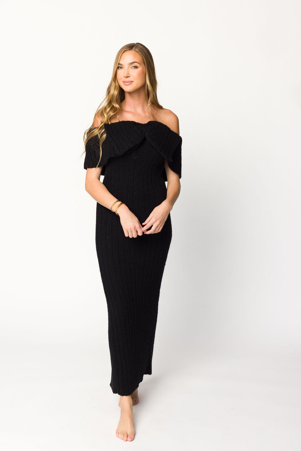 Aston Black Bow Front Maxi Sweater Dress - Bump Friendly Maternity Wear for Pregnancy, Nursing & Everyday Comfort | Perfect for Work, Dates & Special Occasions