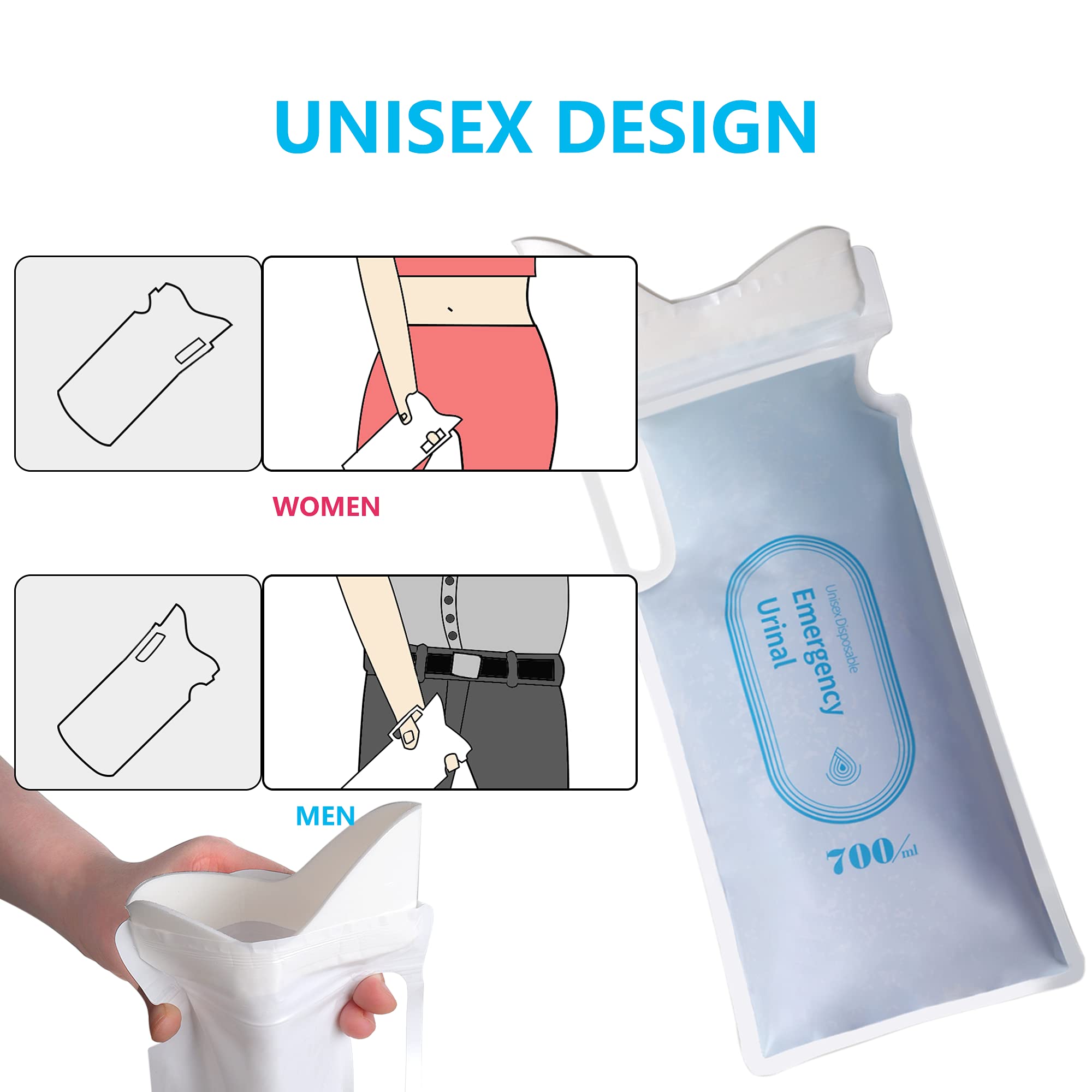 O-WareBaby 24.6 fl oz Disposable Urinal Bags | Portable Pee Bags for Men, Women & Kids | Travel, Camping & Emergency Use | Leak-Proof Vomit Bags for Cars & Outdoor Activities