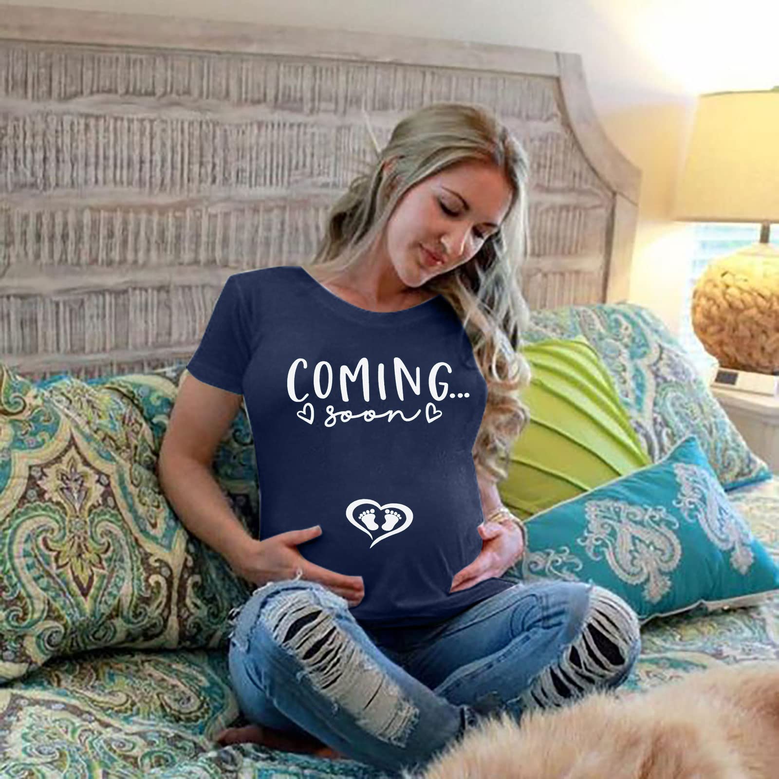 VILOVE 'Coming Soon' Pregnancy Announcement T-Shirt for Women - Cute Maternity Tee for Expecting Moms & Baby Shower Gift - Perfect for Gender Reveals & Maternity Photoshoots