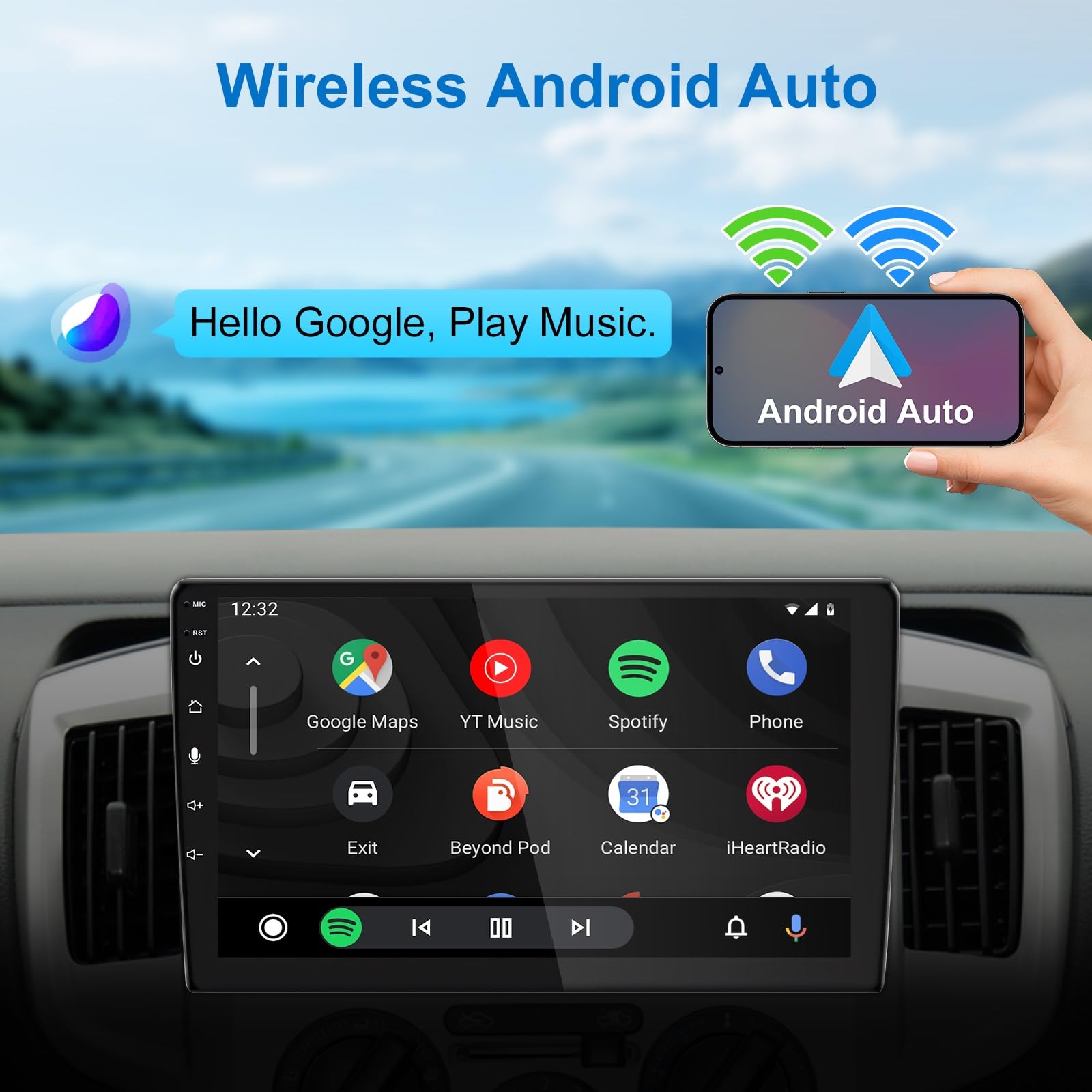 10 Inch Double Din Touchscreen Car Stereo - Detachable Floating QLED Car Radio with Apple CarPlay & Android Auto, Bluetooth, Rear View Camera, 5.1 Channel Audio for Cars, Trucks & SUVs | Perfect for Road Trips, Commuting & Hands-Free Navigation