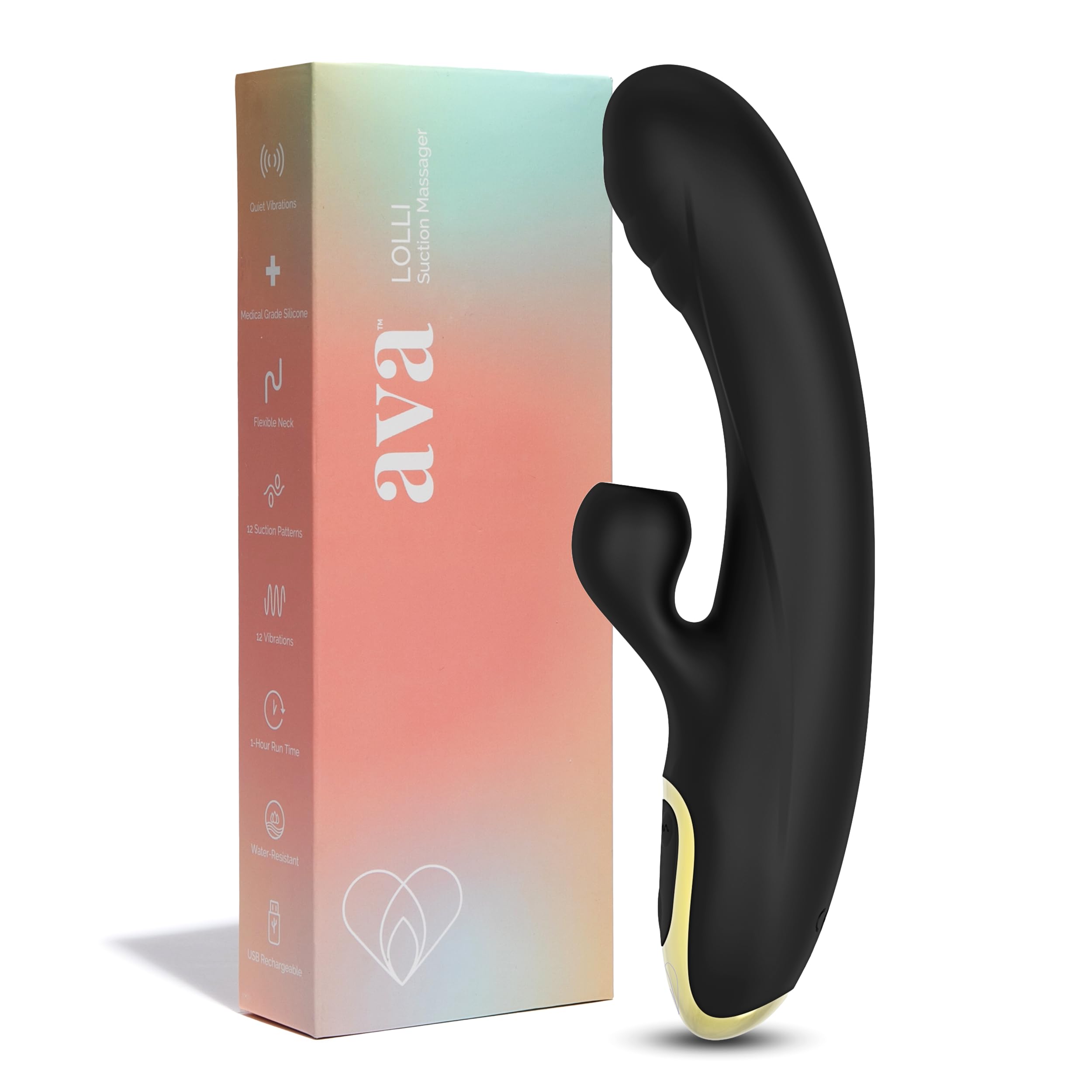 Ava Suction Lolli Dual-Function Vibrator - G Spot & Clitoral Stimulator for Women | Rechargeable Adult Sex Toy for Couples | Personal Massager & Pleasure Device | Perfect Gift for Her | Use for Solo Play, Foreplay & Couples Intimacy [Black]