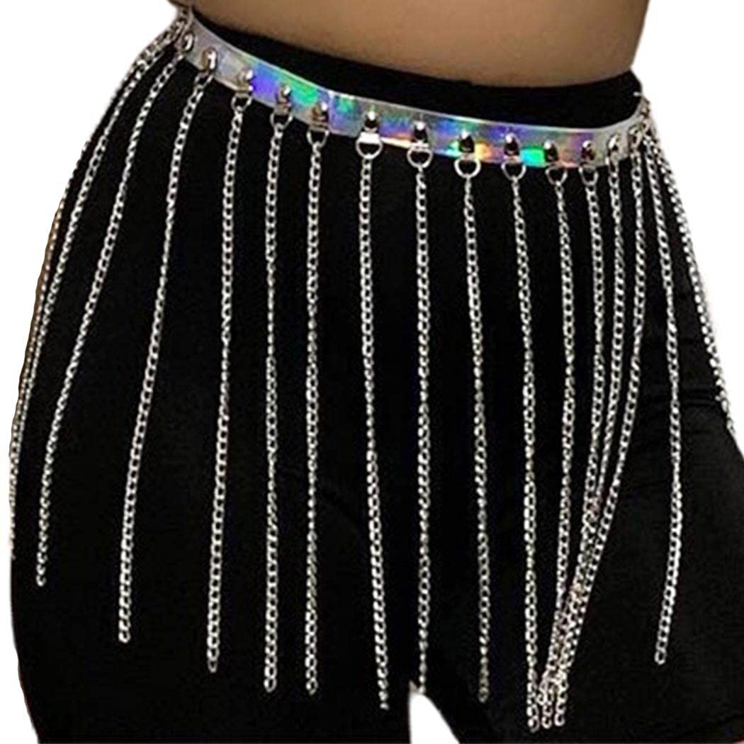 Bounzhi Punk Waist Chain - Silver Tassel Body Jewelry for Women | Gothic Belly Chain Belt for Rave, Festival & Club Outfits | Perfect for Music Festivals, Cosplay & Nightlife