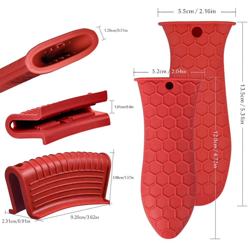 Heat-Resistant Non-Slip Silicone Handle Holders (3-Pack) - Safe Grip Sleeves for Cast Iron Skillets, Frying Pans & Cookware - Perfect for Grilling, Baking, Stovetop & Outdoor BBQ - Large Red Kitchen Accessories for Hot Pots, Camping & Everyday Cooking - Ideal for Home Chefs, Camping Trips & Outdoor Cooking Enthusiasts