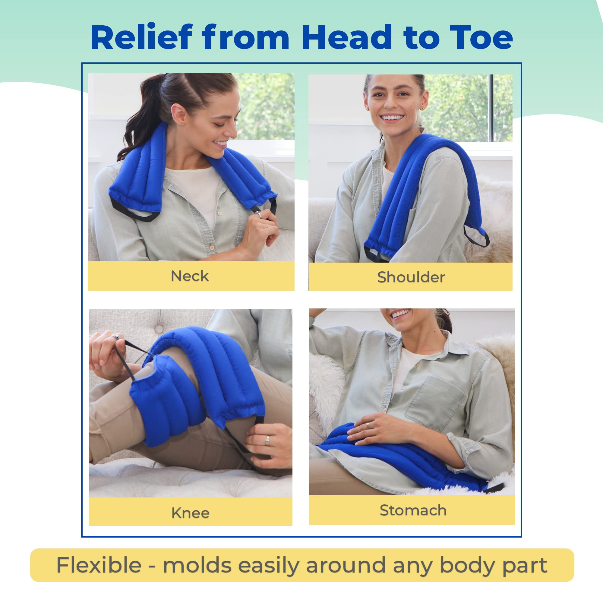 Microwavable Heating Pads for Back Pain Relief - Moist Heat Therapy for Neck, Shoulder & Muscle Pain - Reusable Hot Pack for Joint Stiffness & Cramps - 3-Pack Blue Microwaveable Heat Pads - Perfect for Home, Office & Travel Use