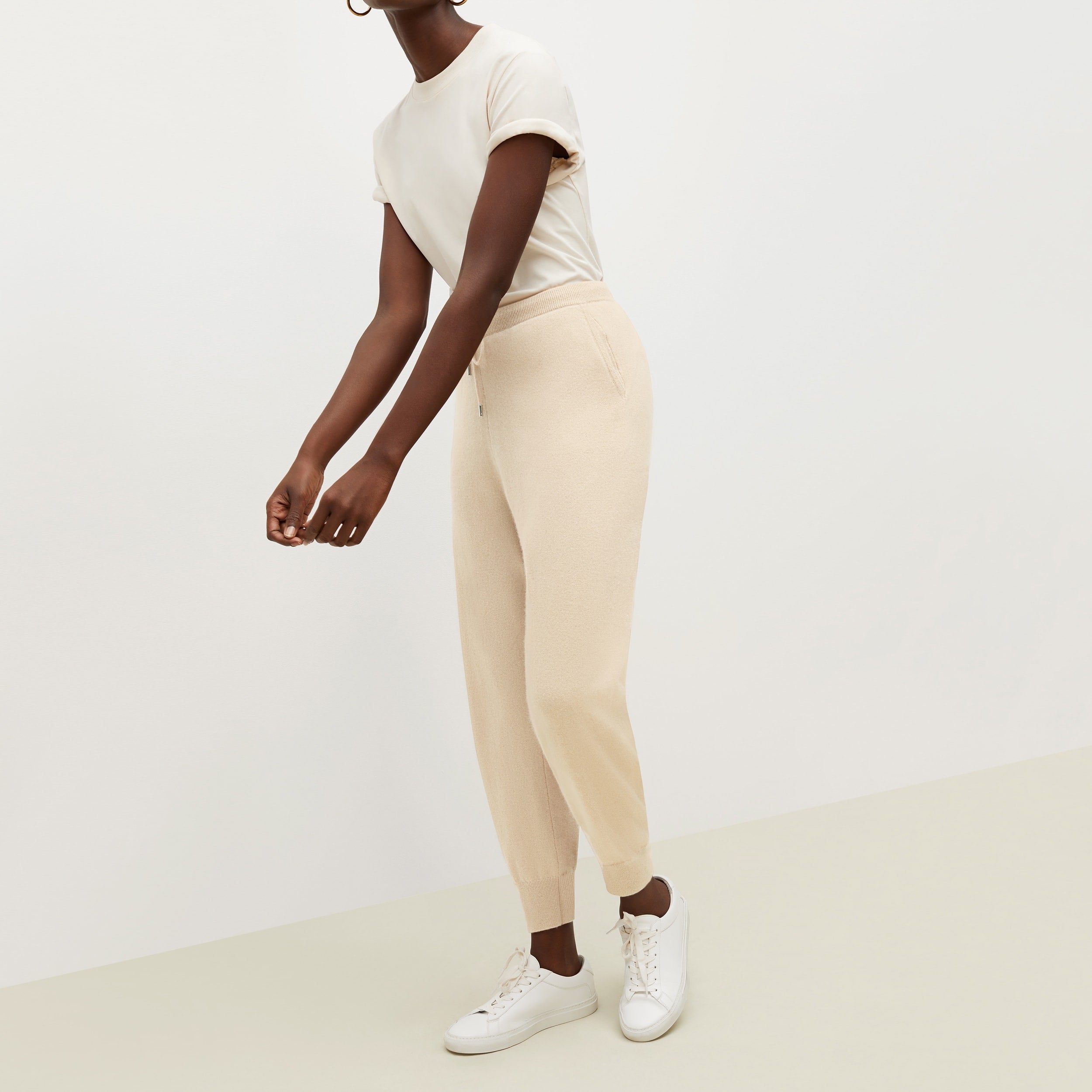 Keely Jogger Pants for Women - Soft Cashmere Lounge Pants in Cream Color - Perfect for Yoga, Running, and Relaxing at Home