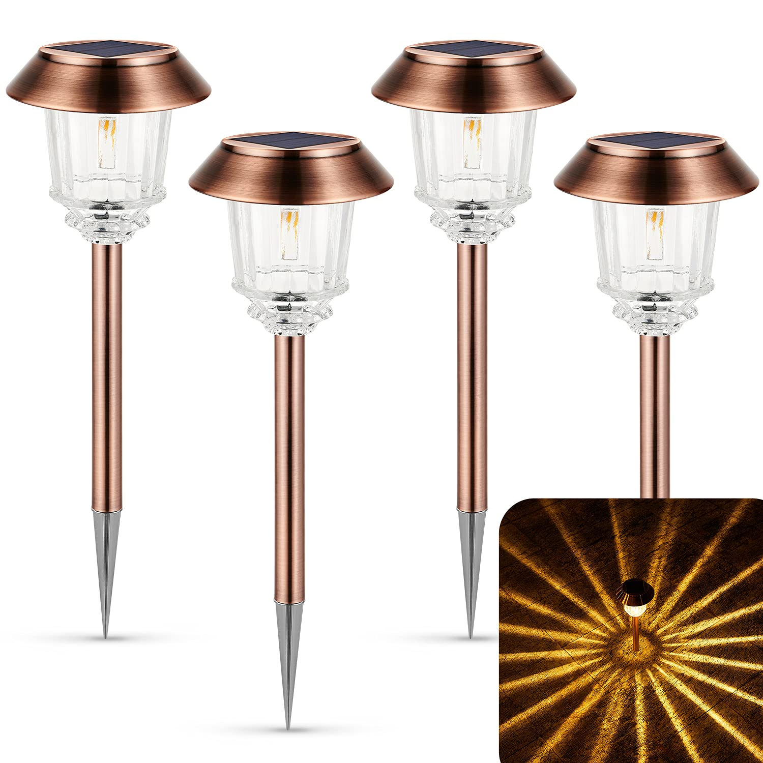 XMCOSY+ 4 Pack Solar Pathway Lights Outdoor - 10-40LM Dimmable LED, Auto On/Off, Warm White, IP65 Waterproof, Solar Powered Garden Lights for Walkway, Yard, Lawn | Perfect for Landscape Lighting, Driveway Borders & Backyard Decor
