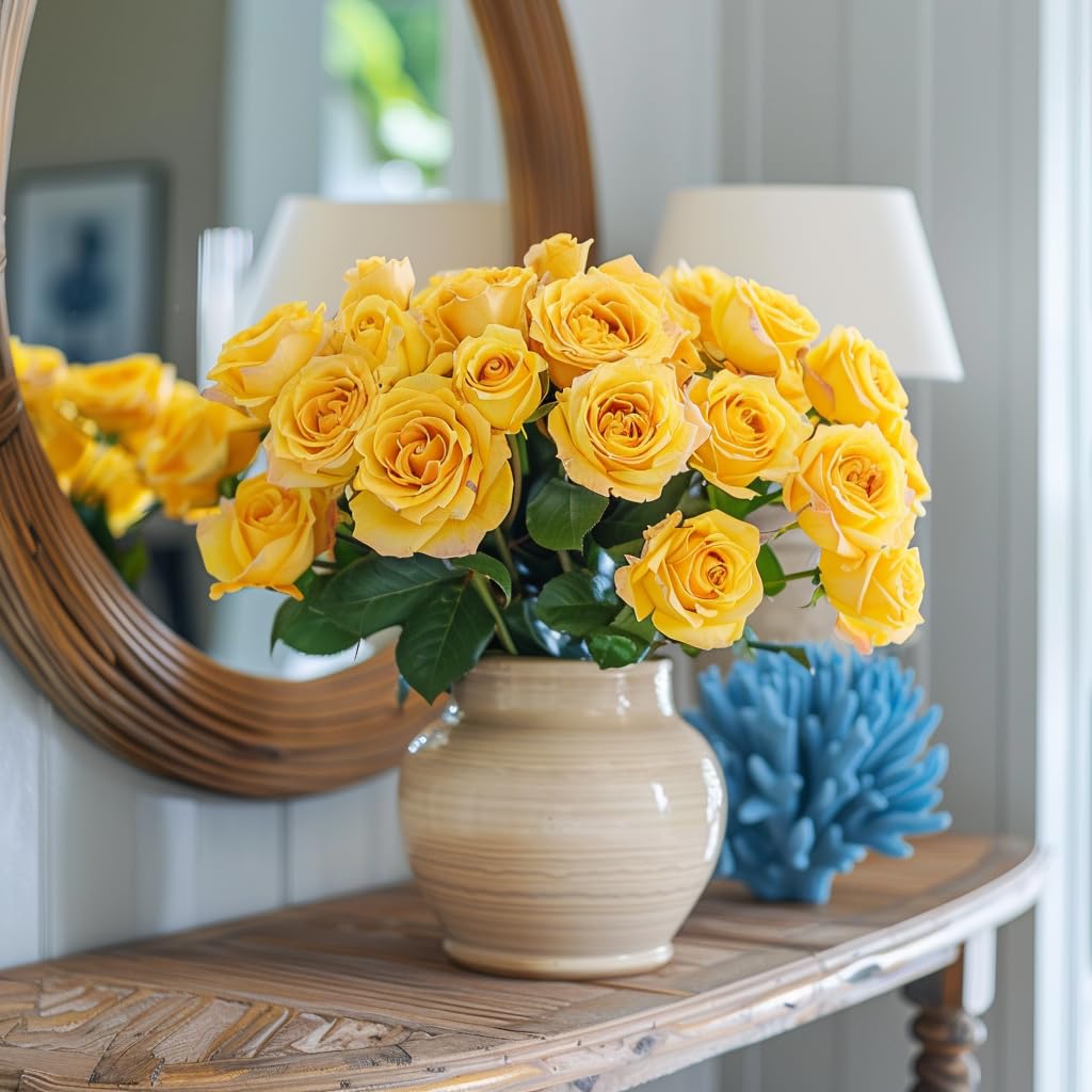 50 Fresh Yellow Roses - Birthday, Baby Shower, Anniversary Flowers | Express Delivery | Perfect for Home Decor, Wedding Centerpieces & Romantic Gifts