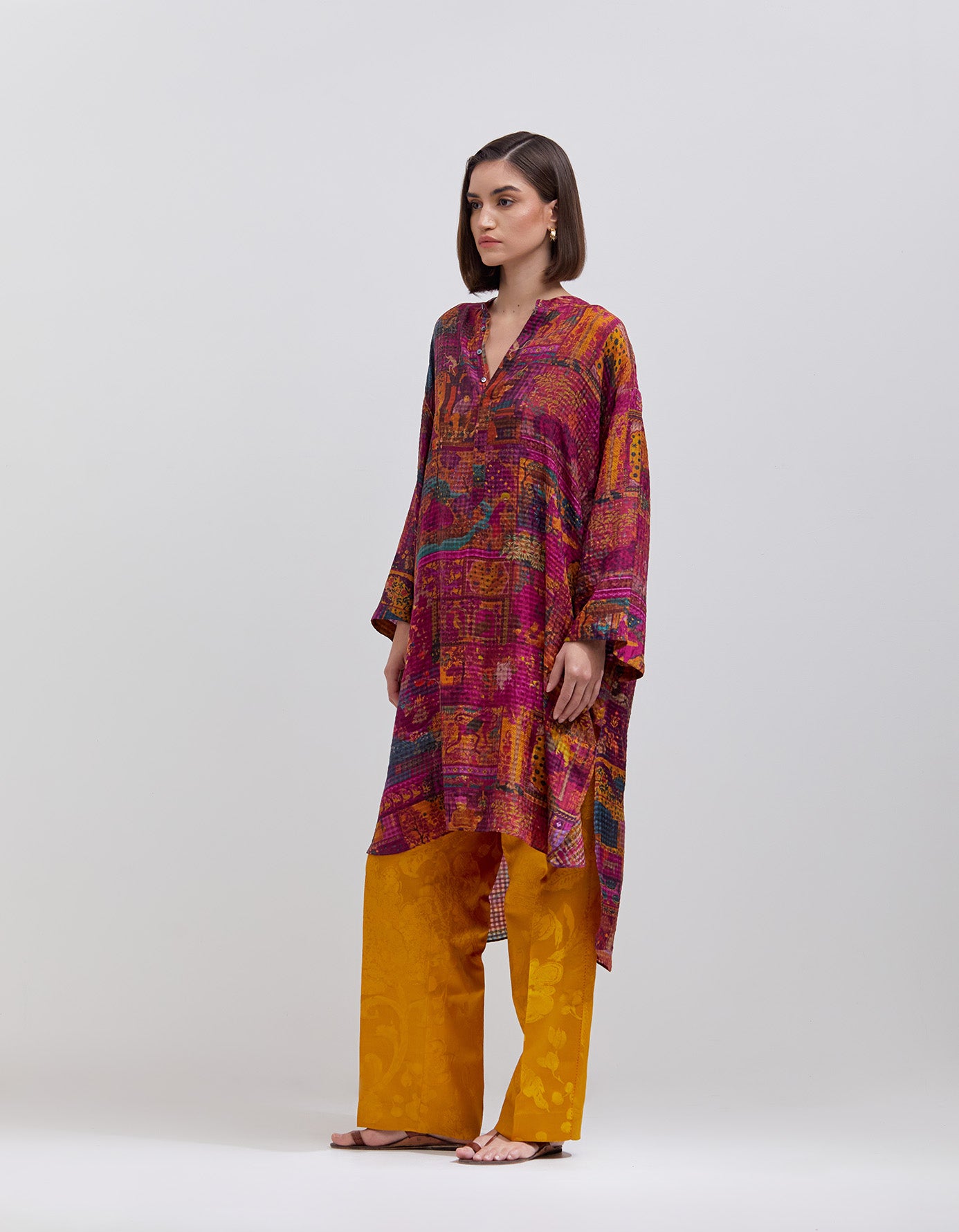Azaad Silk Damask Mustard Trousers for Women - Elegant & Comfortable Pants for Office, Party & Special Occasions