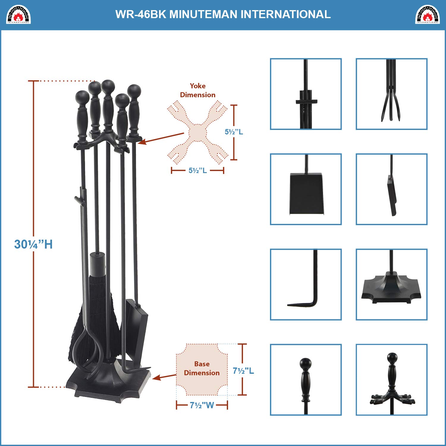 Carlisle All Black Fireplace Tool Set - 5-Piece Heavy Duty Steel Fireplace Accessories with Stand for Indoor & Outdoor Use - Perfect for Fire Pits, Wood Stoves, and Home Decor