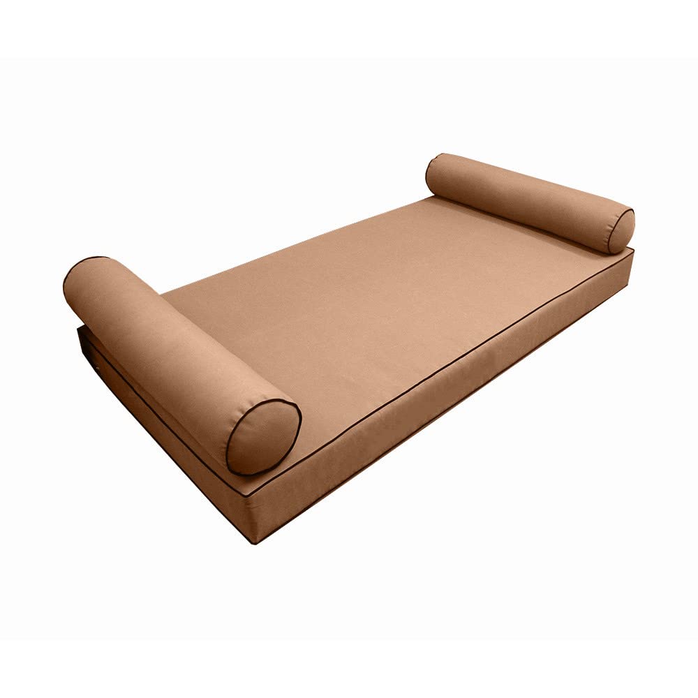Prolinemax Style5 3PC Crib Size Outdoor Daybed Set - Contrast Pipe Trim Mattress Bolster Pillow with Fitted Slipcover (AD104) | Perfect for Patio, Poolside & Garden Relaxation