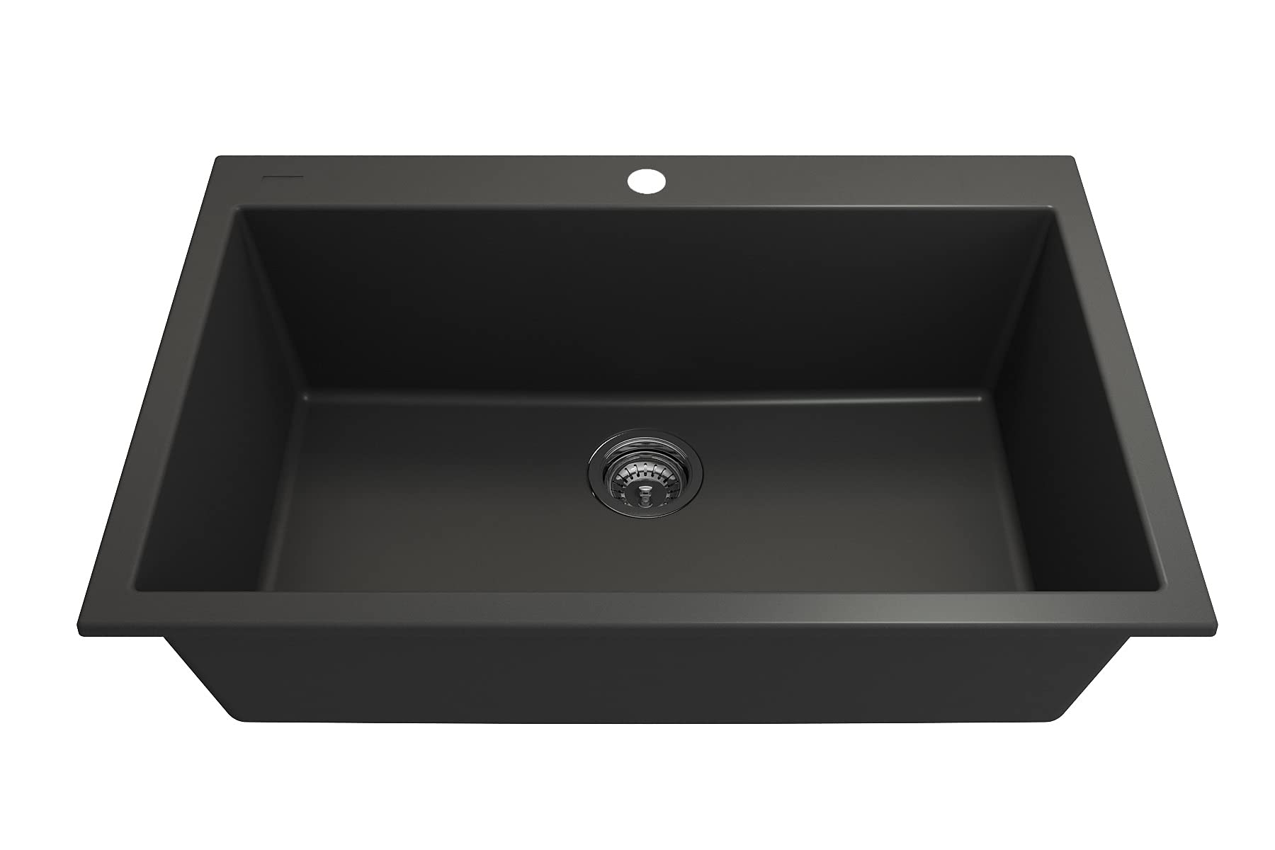 BOCCHI Campino Uno Matte Black 33-Inch Dual Mount Granite Composite Kitchen Sink with Accessories & Stainless Steel Faucet - Perfect for Modern Farmhouse, RV, and Small Space Kitchens