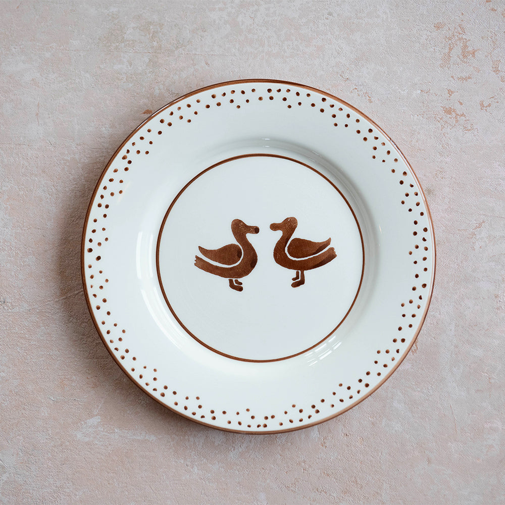 Hand Painted Ceramic Plate with Duck Design - Elegant Dinnerware for Home Decor, Kitchen & Gift Giving