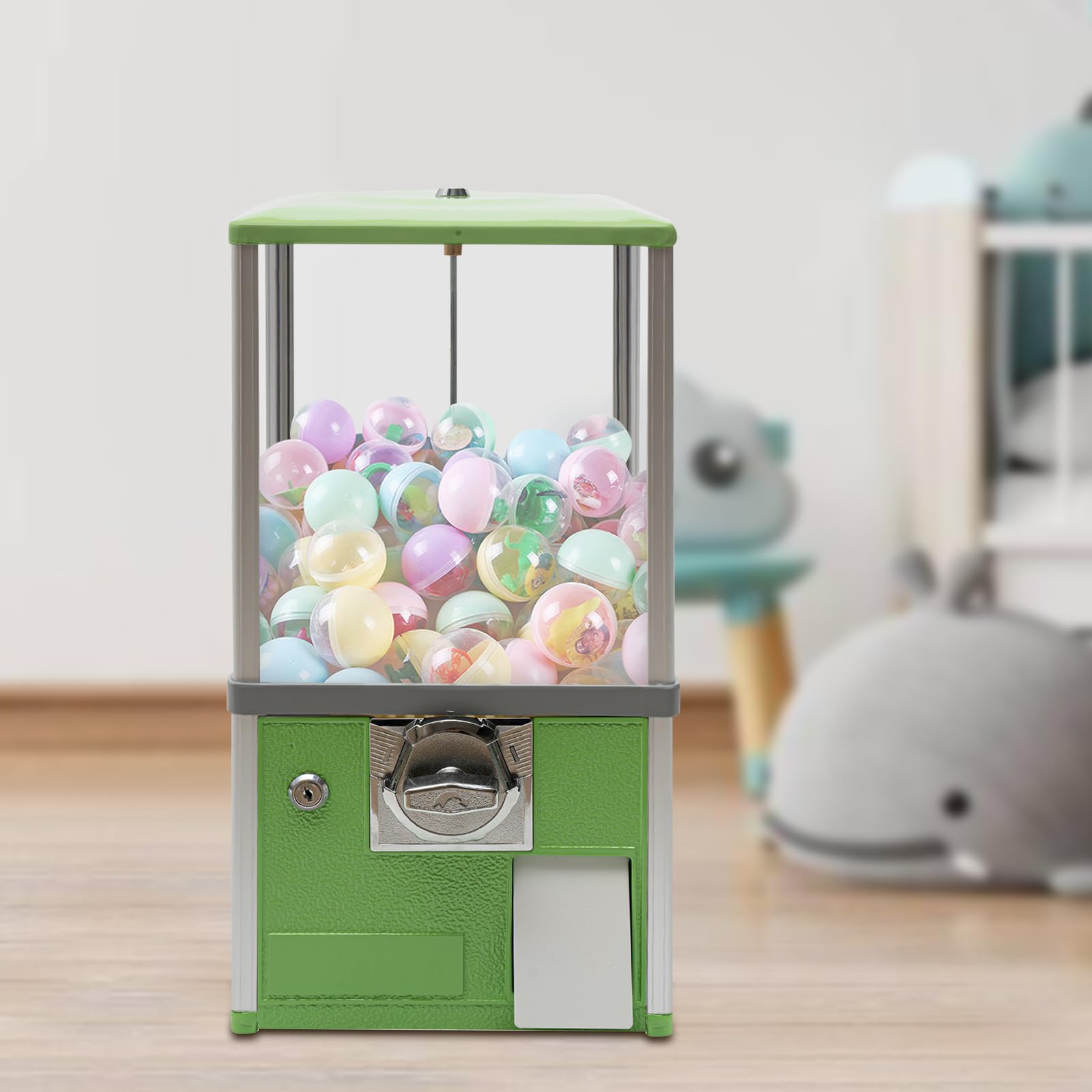 Commercial Gumball Machine for Business - 1.77-1.97 Inch Ball Diameter, 800 Coin Capacity, 4 Quarter Coin Mechanism - Perfect for Vending Capsule Toys, Candies & Gumballs in Arcades, Stores & Restaurants (Green)