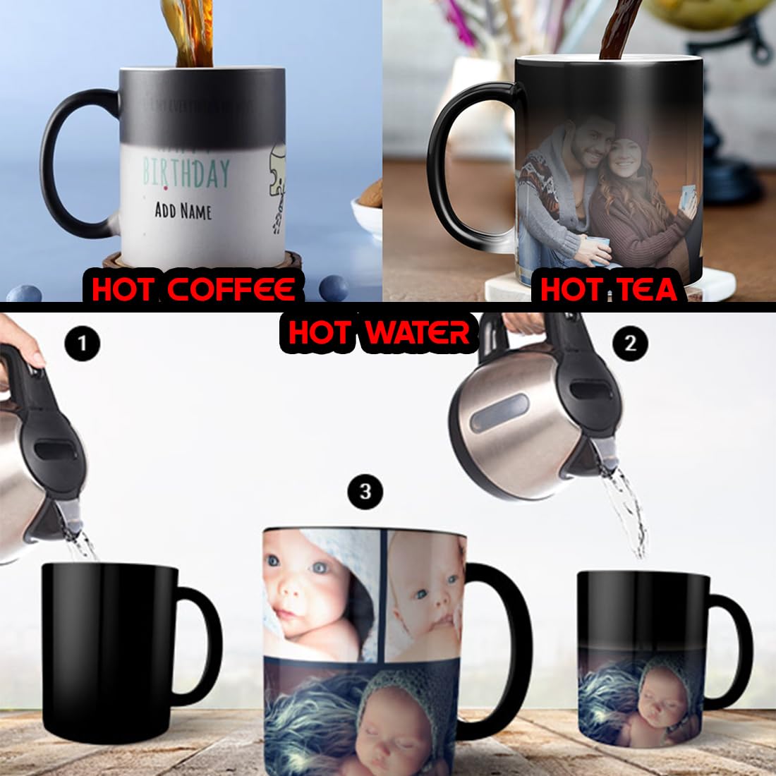 Personalized Ceramic Photo Mug - Custom Quote & Image Magic Mug for Mom, Mother's Day, Birthday Gifts - 11oz (325ml) Black Coffee Cup - Perfect for Surprise Gifts, Office Use & Family Celebrations