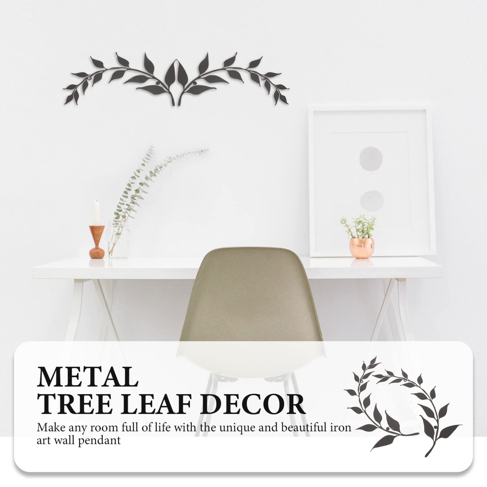 2pcs Black Metal Leaf Wall Art - Olive Branch Decor for Bedroom & Living Room