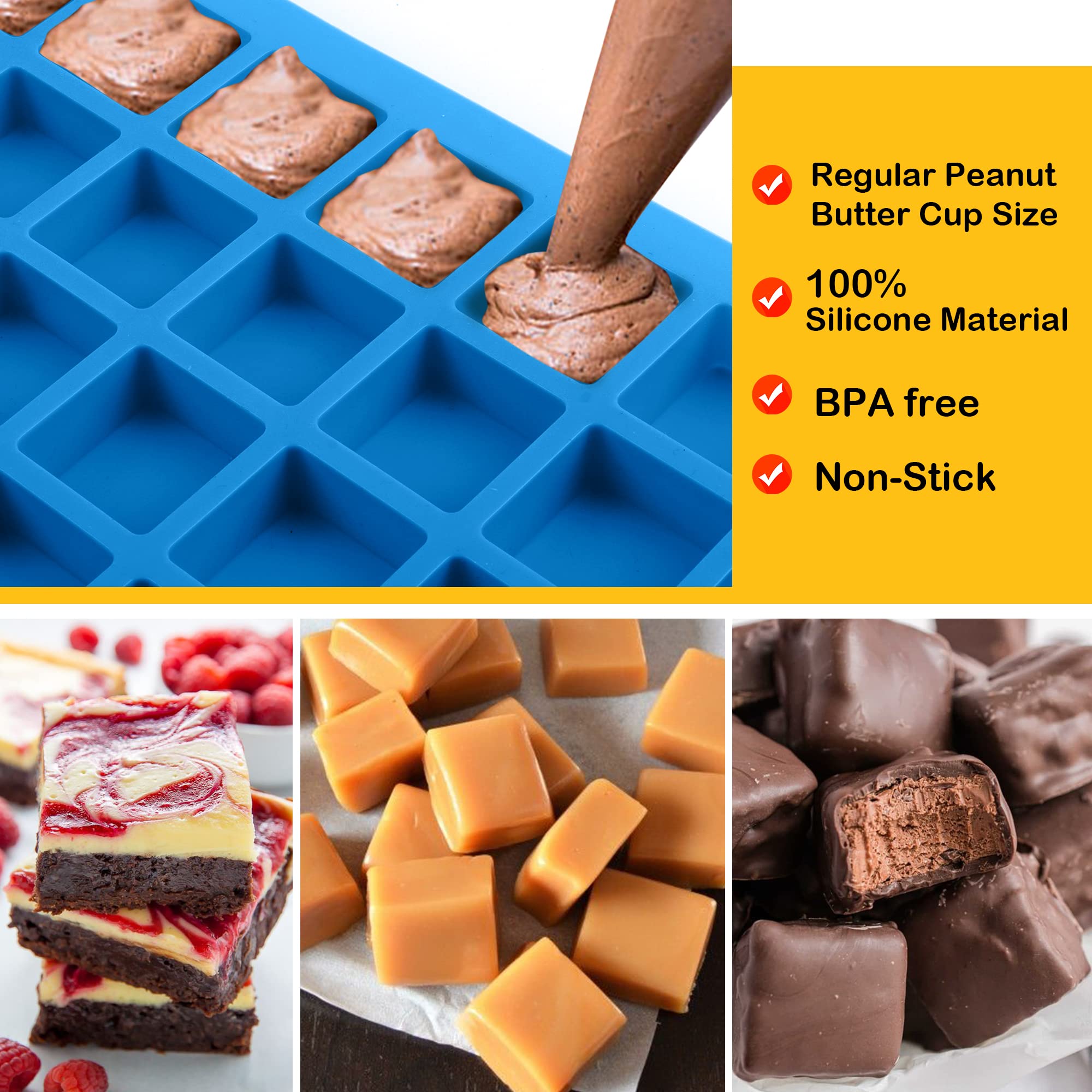 Sidosir 3Pcs Square Silicone Candy Mold - 40-Cavity Gummy Mold for Fat Bombs, Chocolate Truffles, Hard Candy & Ice Cubes | Perfect for Keto Treats, DIY Desserts & Party Favors