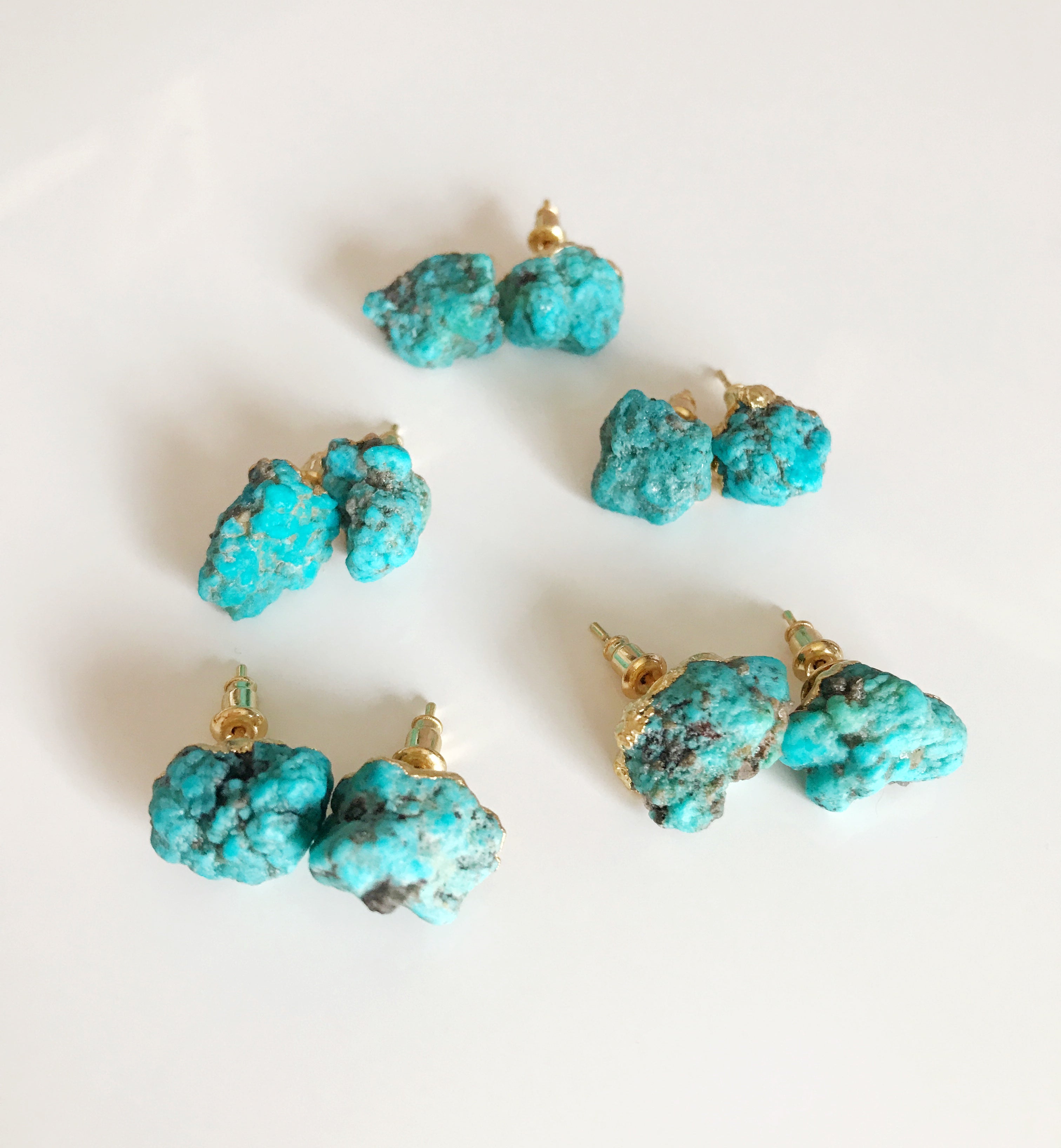 Natural Raw Turquoise Stud Earrings (E433) – Handmade Boho Jewelry for Women, Gift for Her, Everyday Wear & Special Occasions
