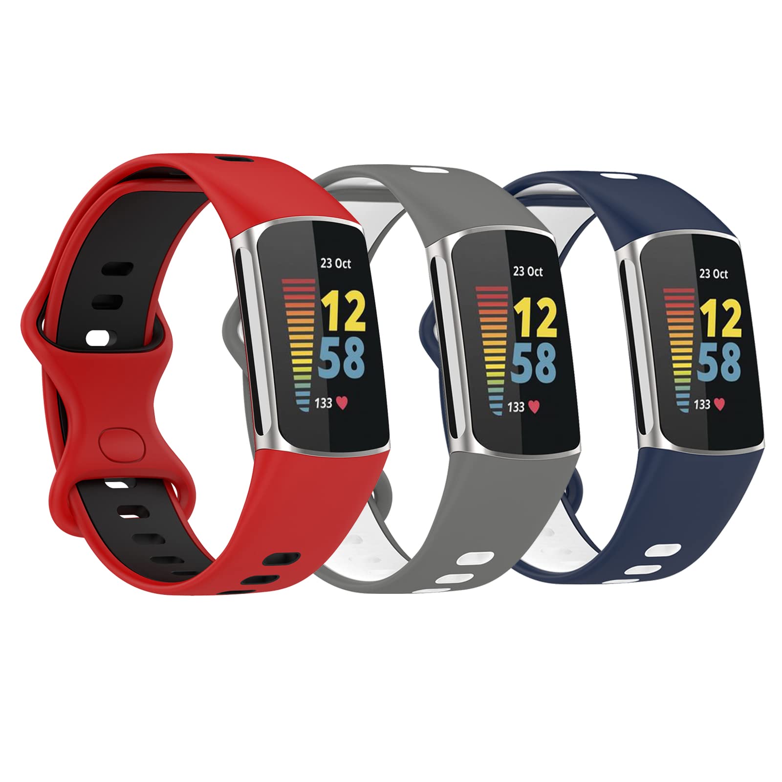 3 Pack Soft Silicone Replacement Bands for Fitbit Charge 5 - Sport Watch Straps Compatible with Women & Men - Durable Wristbands Accessories for Gym, Running & Daily Wear