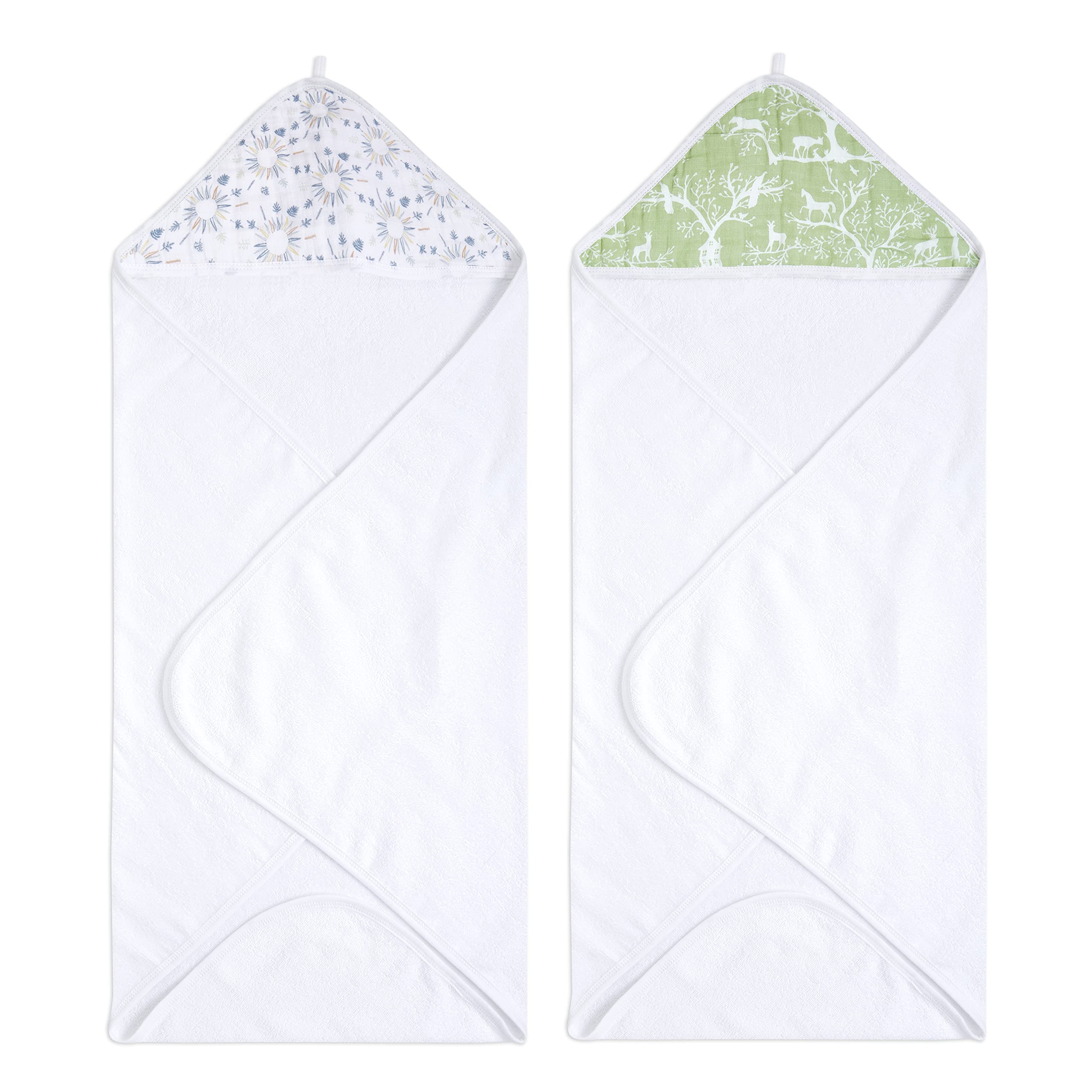 **Aden + Anais Essentials Hooded Baby Bath Towel - Super Soft 100% Cotton 2-Pack (Harmony) - Perfect for Newborns, Infants & Toddlers - Post-Bath Wrap, Swaddle & Snuggle**