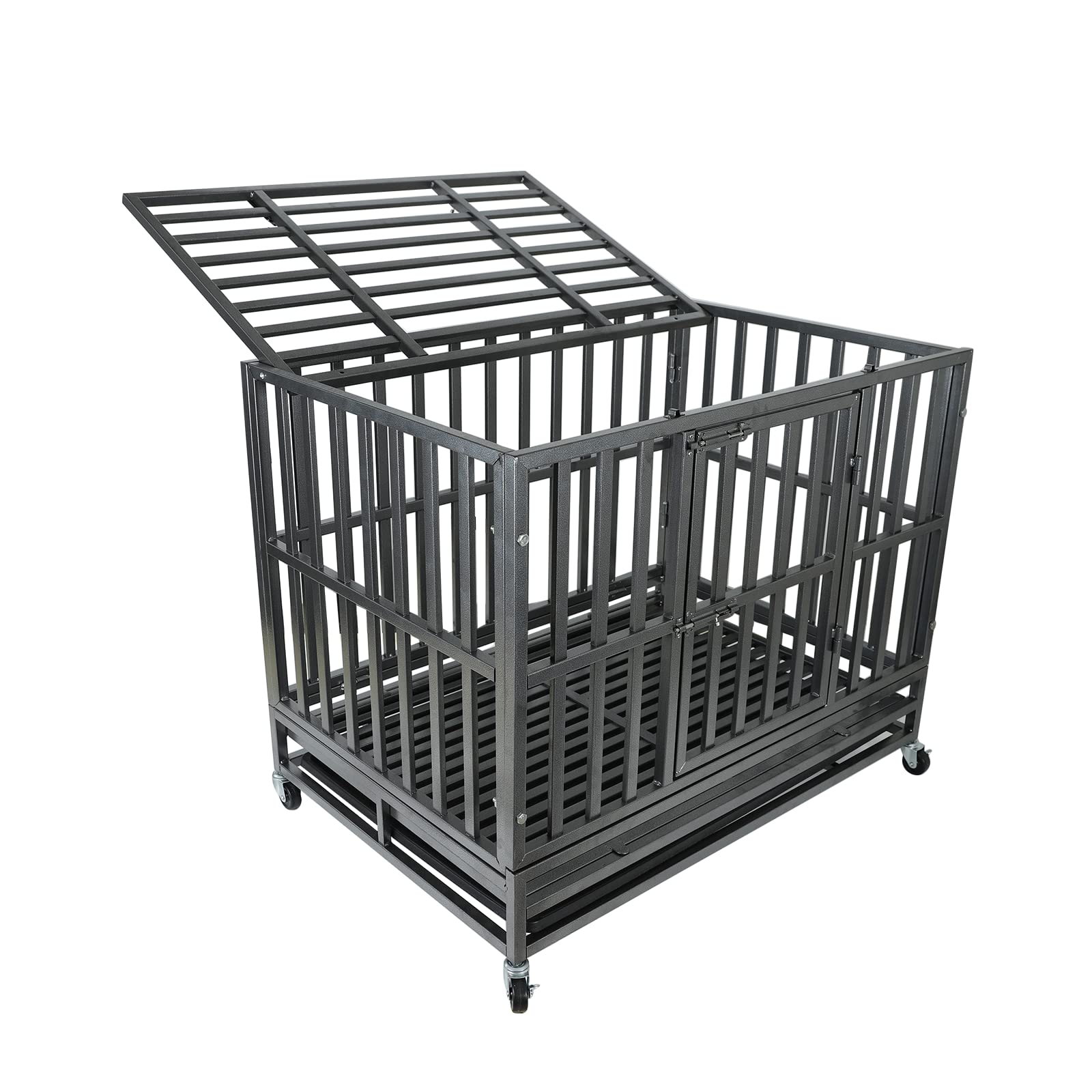 Confote 47-Inch Heavy Duty Dog Kennel - Strong Metal Dog Cage & Pet Crate for Medium & Large Breeds with 4 Lockable Wheels & Removable Tray | Indoor/Outdoor Use, Travel, Home Security, Vet Visits & Training