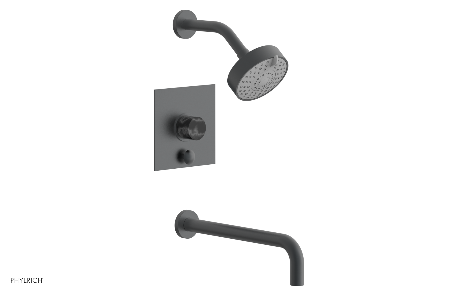 BASIC II 12 Pressure Balance Tub and Shower Set - Black Marble Finish (230S 28 12) | Perfect for Modern Bathroom Renovations & Spa-Like Showers