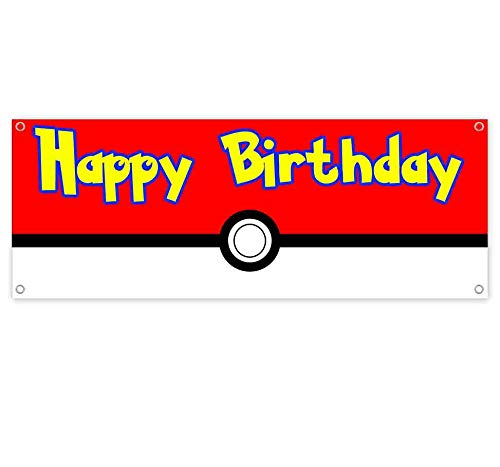Pokeball Happy Birthday Banner - 13 oz Heavy-Duty Vinyl Party Decoration with Metal Grommets | Perfect for Pokemon Themed Birthday Parties & Events