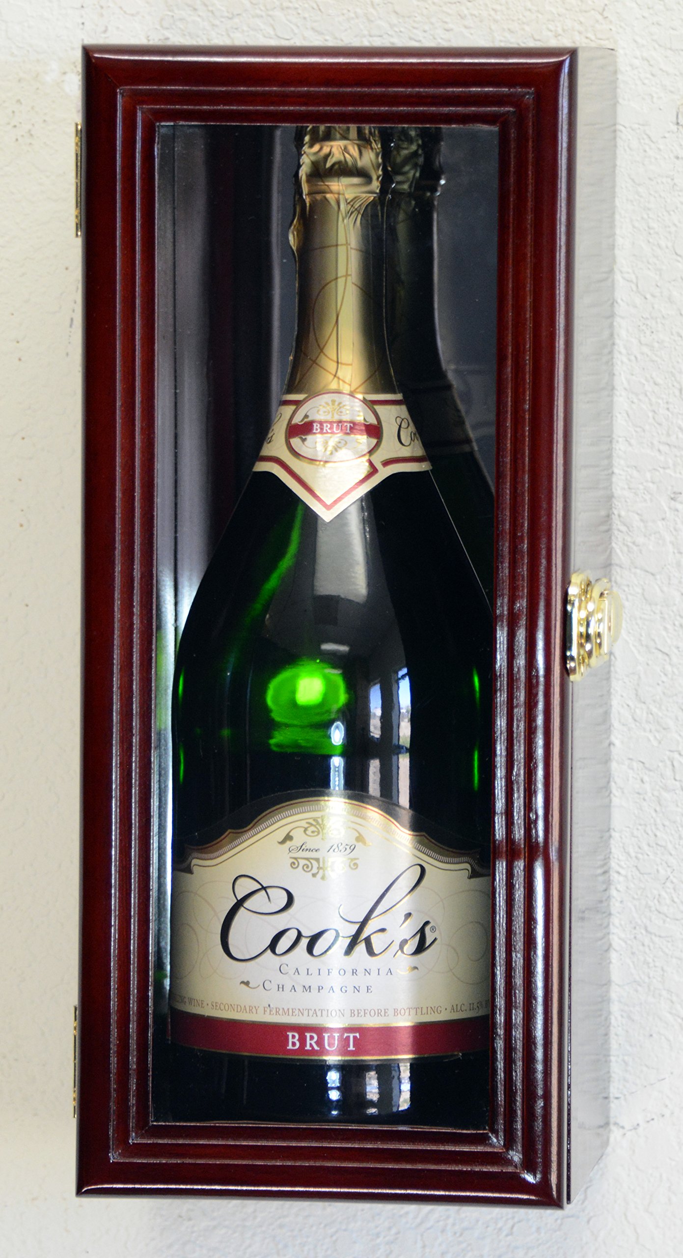 Single Wine Bottle Wall Display Case with Mirror Back - Cherry Finish - Holds Bordeaux, Cabernet, Burgundy, Pinot & Champagne Magnum Bottles - Perfect for Home Bars, Wine Cellars & Dining Room Decor