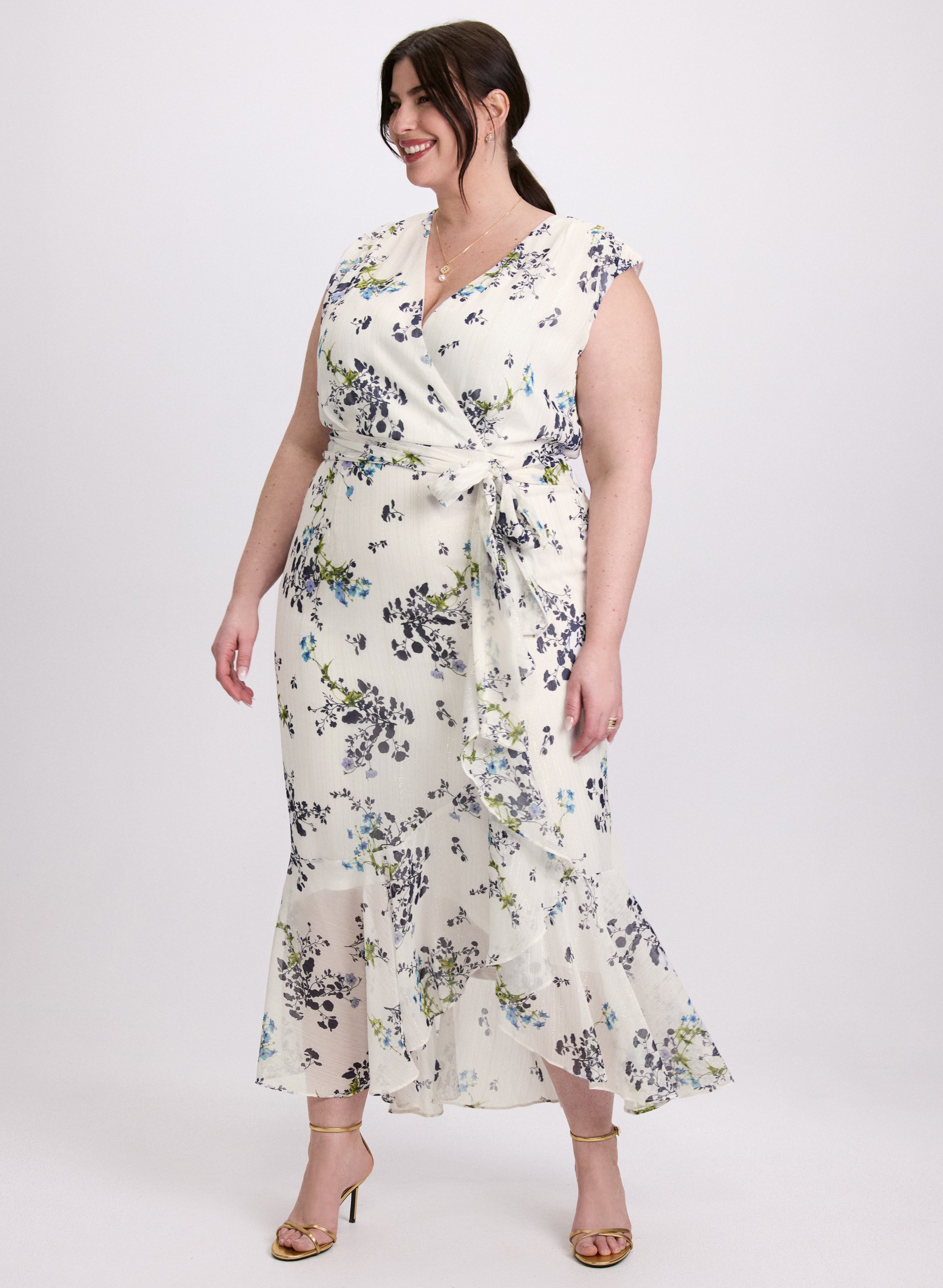 Floral Ruffle Hem Dress - Women's Summer Boho Maxi Dress with Flowy Ruffles | Perfect for Beach Vacations, Date Nights & Outdoor Weddings