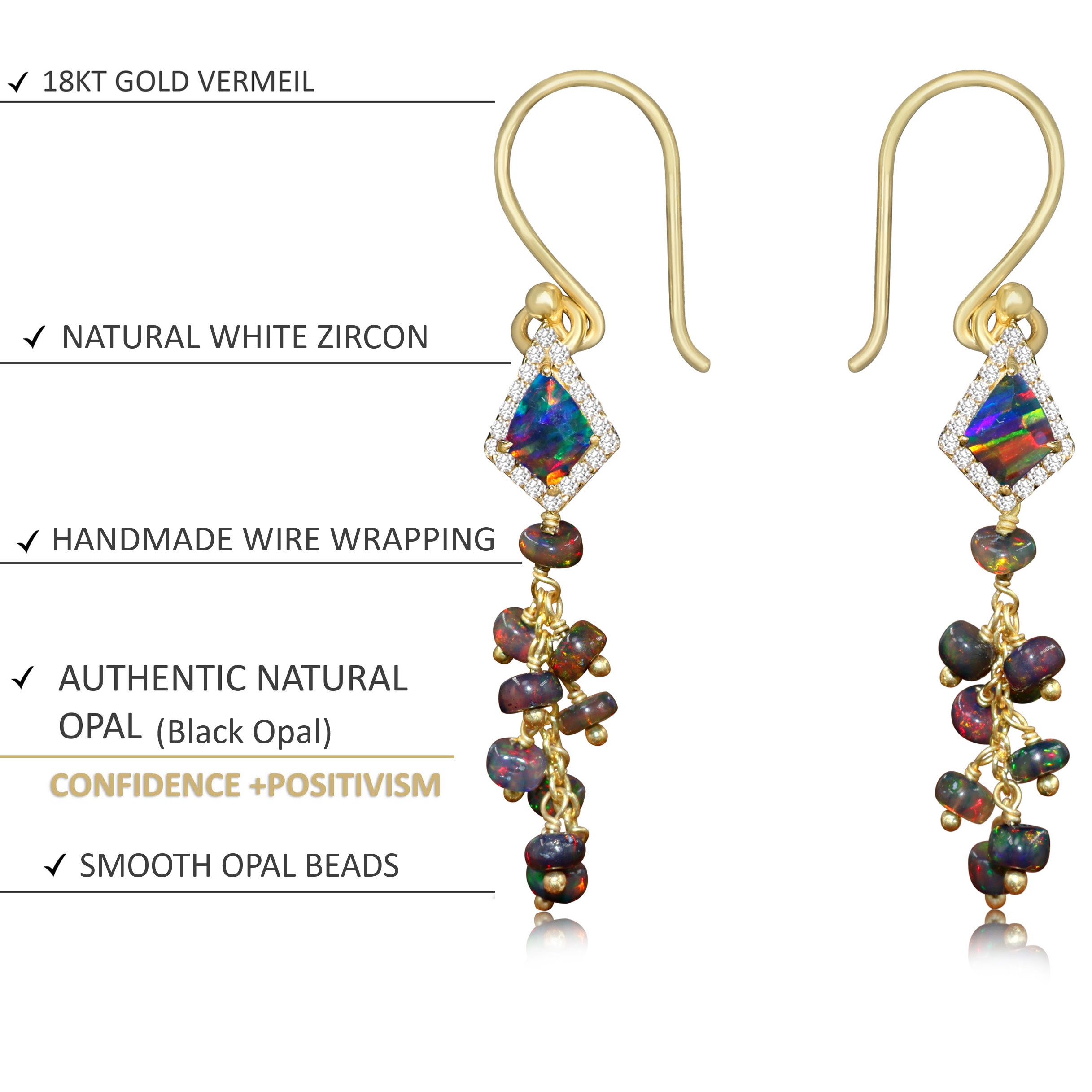Natural Black Opal Kite Charm Beaded Cluster Earrings | Handmade Bohemian Dangle Earrings for Women | Perfect for Parties, Weddings & Boho Fashion