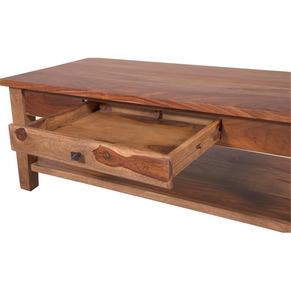 Solid Sheesham Wood Coffee Table - Handcrafted Taos Design in Rich Brown | Rustic Living Room Centerpiece for Cozy Home Decor