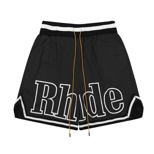 Rhude Classic Big Logo Breathable Mesh Basketball Shorts - Men's Athletic Gym Joggers & Sweatpants for Sports, Workout, and Casual Wear