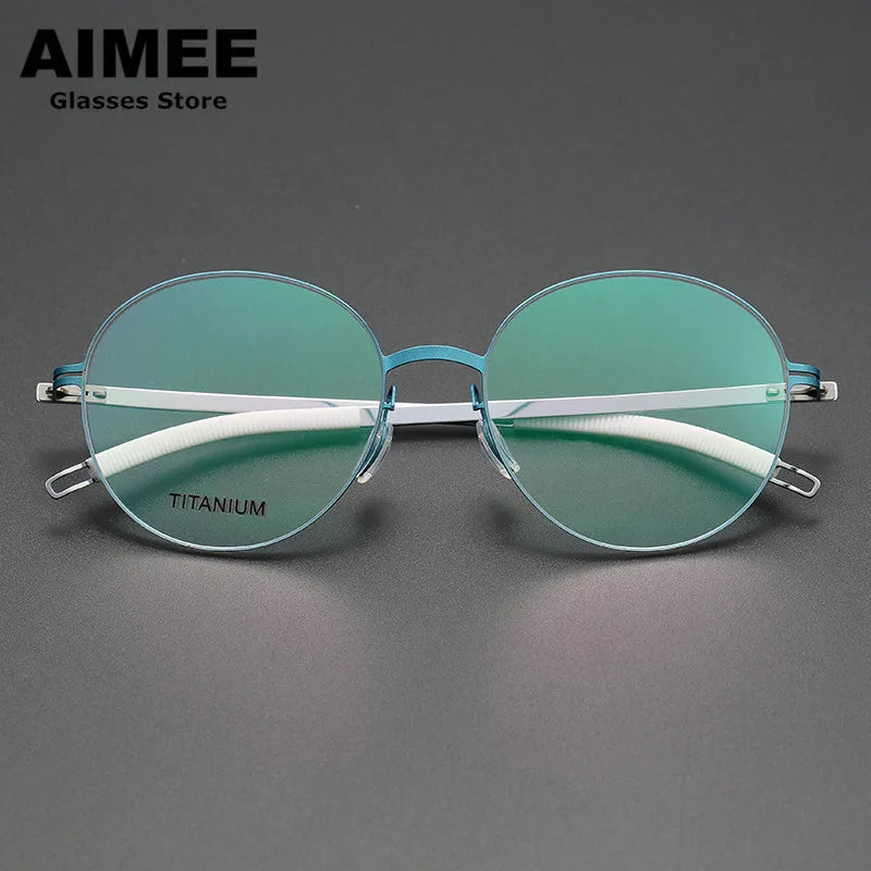 Aimee Unisex Full Rim Round Screwless Titanium Acetate Eyeglasses 2537 - Lightweight & Durable Frame for Reading, Computer Work & Everyday Wear
