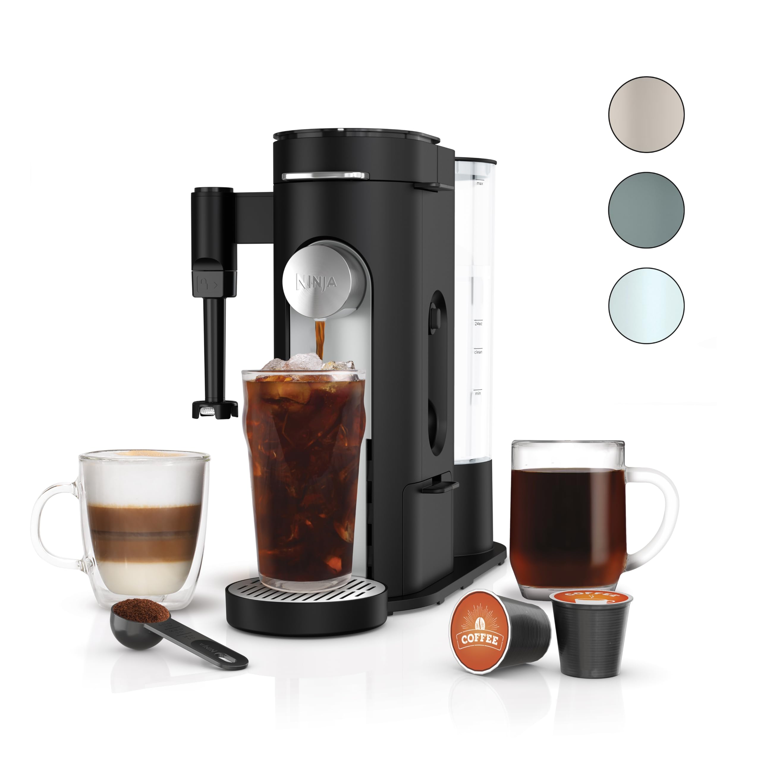 Ninja Specialty Single-Serve Coffee Maker with Built-In Milk Frother - K-Cup Pod & Ground Coffee Compatible - Compact Design for Small Spaces - 56oz Water Reservoir - Brews 6oz to 24oz Cups - Perfect for Home, Office & Dorm Use - Black (Model PB051)