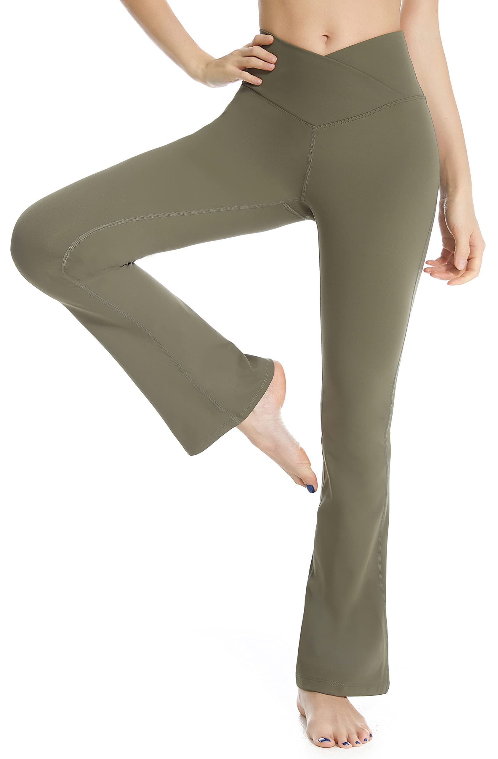 Yknktstc Women's Bootleg Yoga Pants - High Waisted V Crossover Flare Leggings for Workout, Lounge & Casual Wear | Comfortable Stretchy Athletic Pants