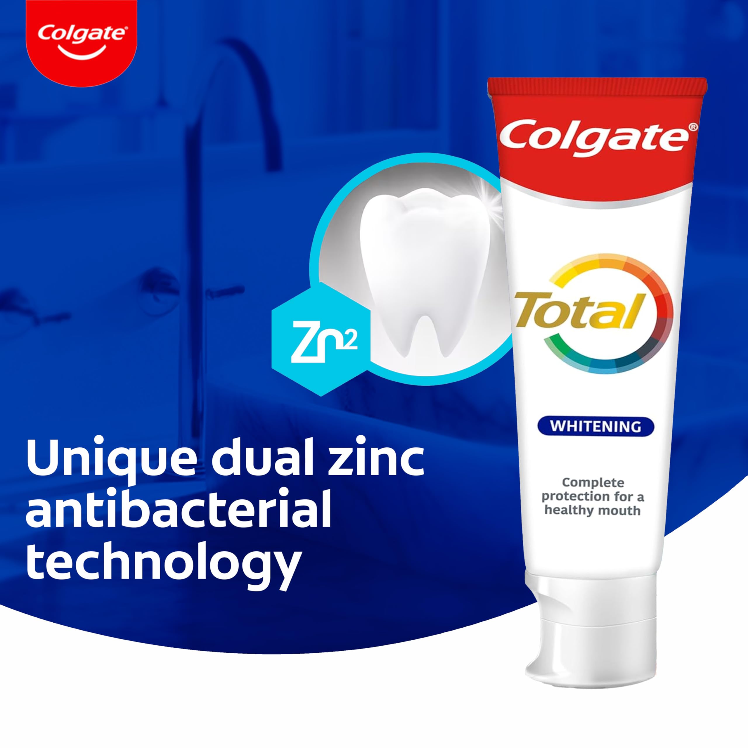 Colgate Total Whitening Toothpaste 125ml with Fluoride for Teeth Whitening & 24-Hour Protection | Antibacterial Zinc Technology | Clinically Proven | Ideal for Daily Oral Care & Fresh Breath