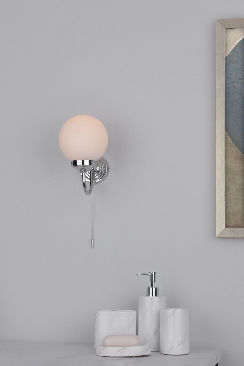Vintage Bathroom Wall Light - Antique Brass/Polished Chrome with Opal Glass Shade, IP44 Rated for Moisture Protection - Perfect for Bathroom, Powder Room, and Spa Lighting