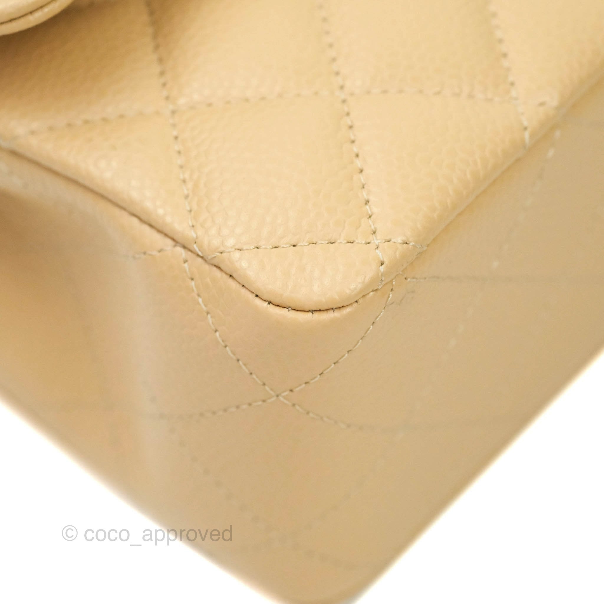 Chanel Classic M/L Medium Double Flap Bag in Beige Caviar Leather with Silver Hardware - Luxury Handbag for Women, Perfect for Work, Parties & Everyday Use