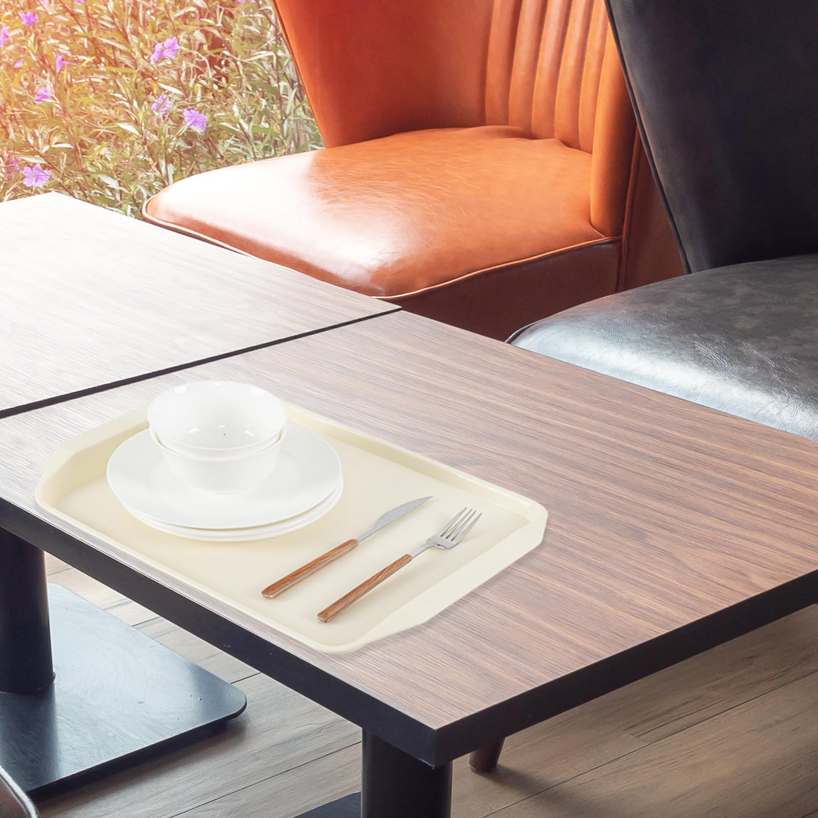 4-Pack Plastic Fast Food Serving Trays - Durable Off-White Dinner Table Eating Trays for Restaurants, Cafes, Parties & Outdoor Dining