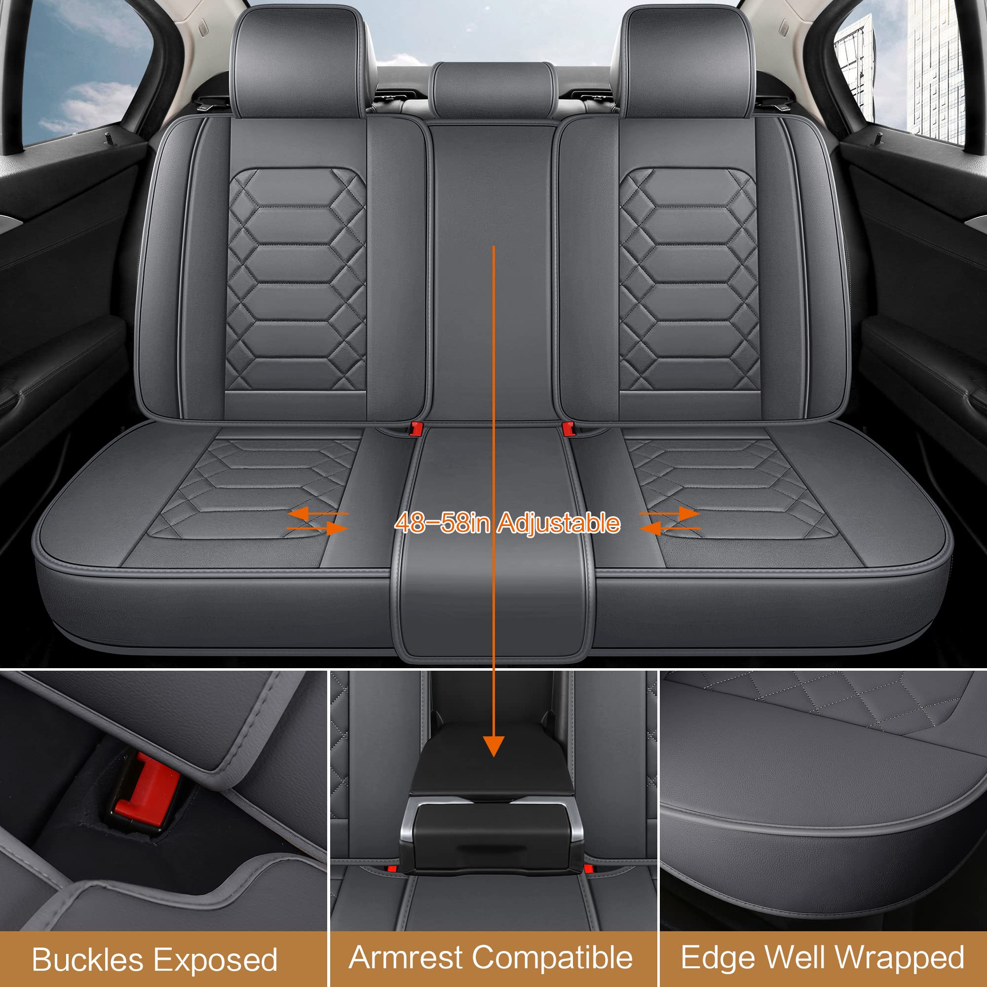 Premium Faux Leather Car Seat Covers Full Set - Waterproof, Non-Slip Universal Fit for Most Sedans, Trucks & SUVs | Durable Gray Interior Protection for Daily Commute & Road Trips