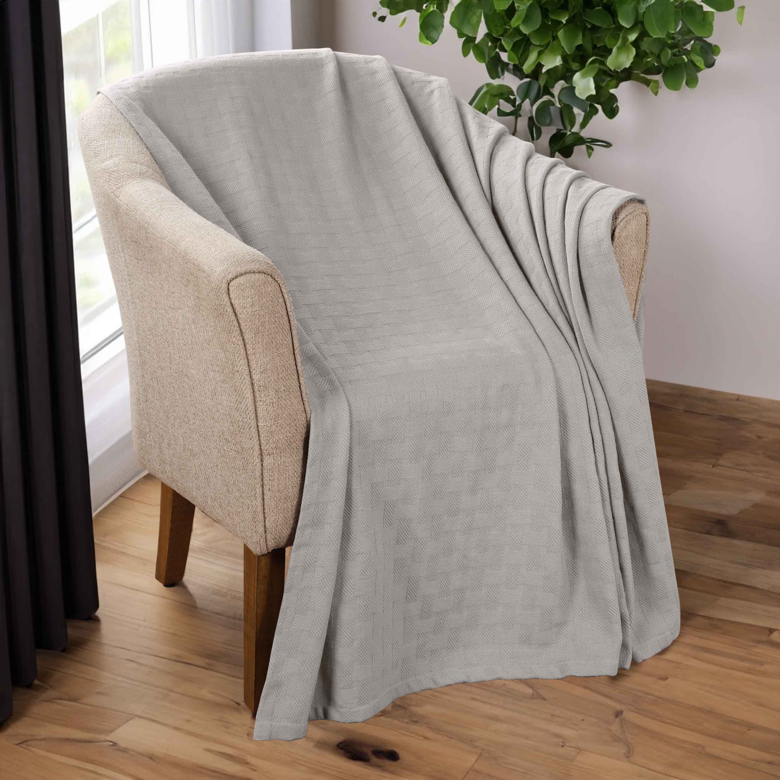 Soft Basketweave All-Season Cotton Bed Blanket & Sofa Throw - Lightweight Breathable Blanket for Bedroom, Living Room, Travel and Outdoor Use