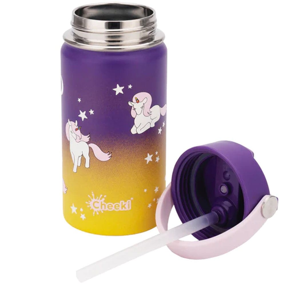 Cheeki Insulated Little Adventurer Kids Water Bottle 400ml - Leak Proof Stainless Steel Unicorn Design for School, Travel & Outdoor Activities