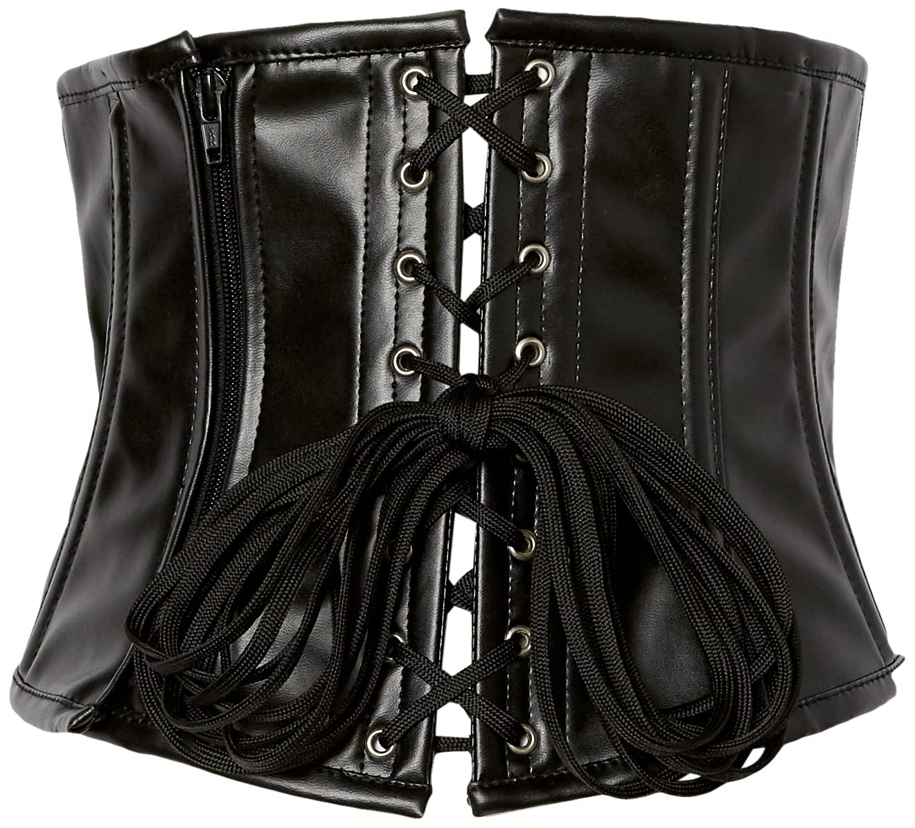 Lavish Black & Red Wet Look Faux Leather Under Bust Corset for Women - Daisy Lace-Up Corset Top for Burlesque, Cosplay, and Gothic Fashion