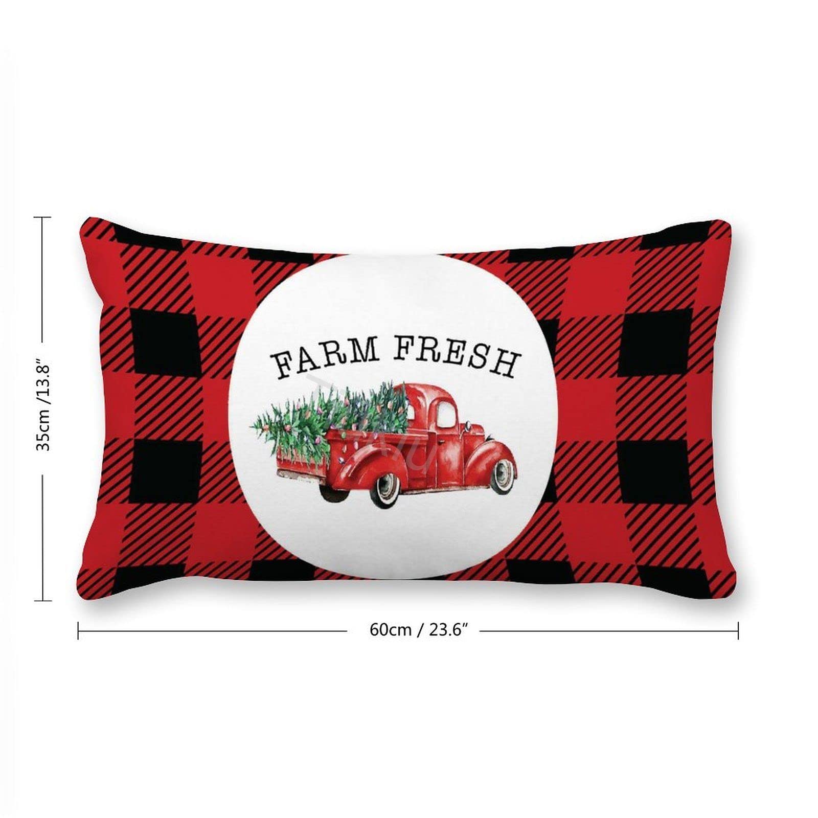 2 Pack Canvas Christmas Truck Buffalo Plaid Lumbar Pillow Covers - 14x24 Inch Decorative Rectangular Throw Pillow Cases for Couch, Sofa, Bed & Living Room - Perfect for Holiday Home Decor and Cozy Winter Accents