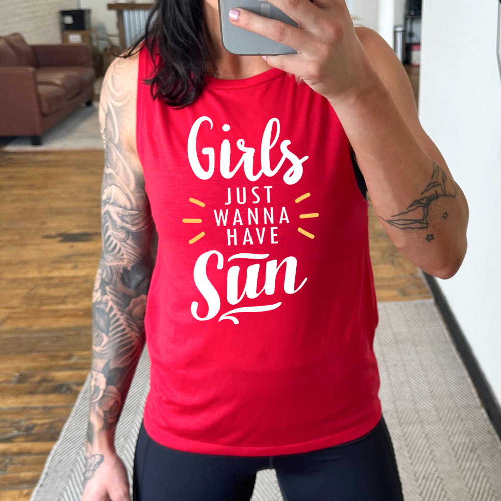 Girls Just Wanna Have Sun Muscle Tank Top - Women's Sleeveless Casual Summer T-Shirt for Beach, Gym, and Outdoor Activities