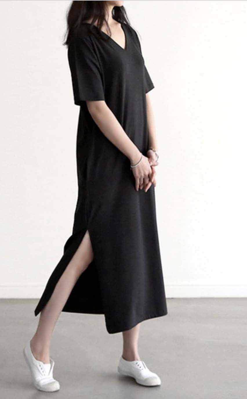Elegant Black Maxi Dress for Women with Side Slit - Comfortable Long Formal Evening Gown for Parties, Weddings & Special Occasions