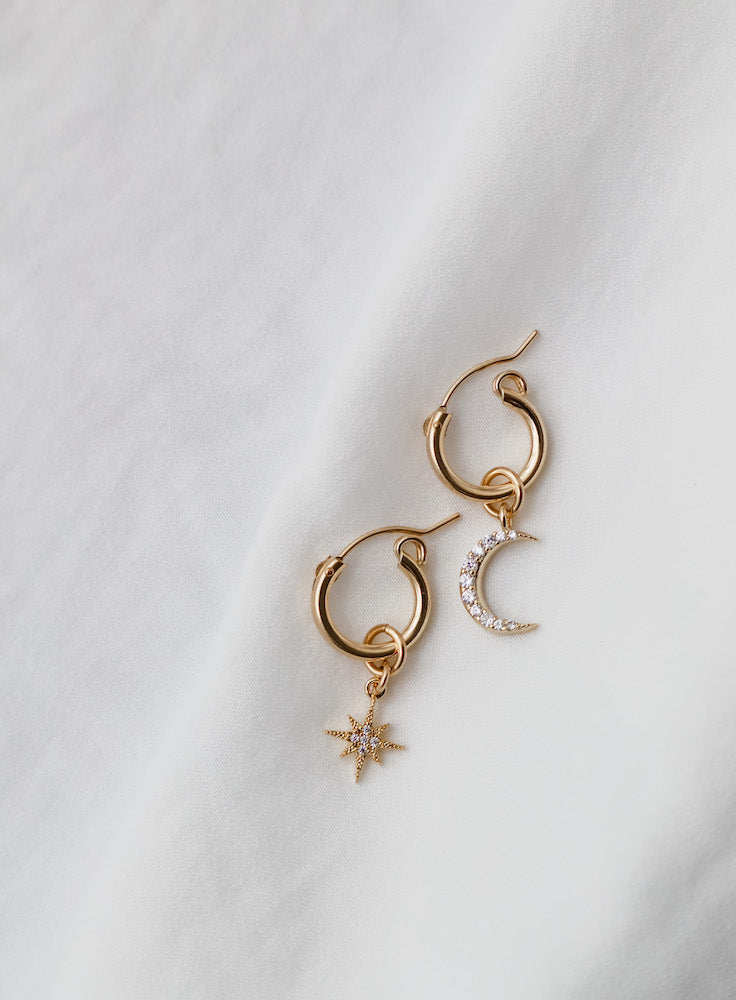 Celestial Star and Moon Hoop Earrings - Dainty Gold Hoops for Women, Trendy Celestial Jewelry for Everyday Wear, Perfect for Parties and Gifts