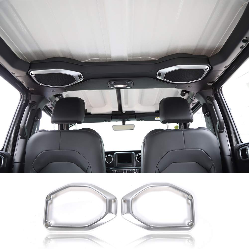 JeCar Silver Interior Trim Roof Speaker Decor Ring Accessories for Jeep Wrangler 2018-2023 JL & JLU Models - Upgrade Your Car Audio System for Off-Road Adventures & Daily Commutes