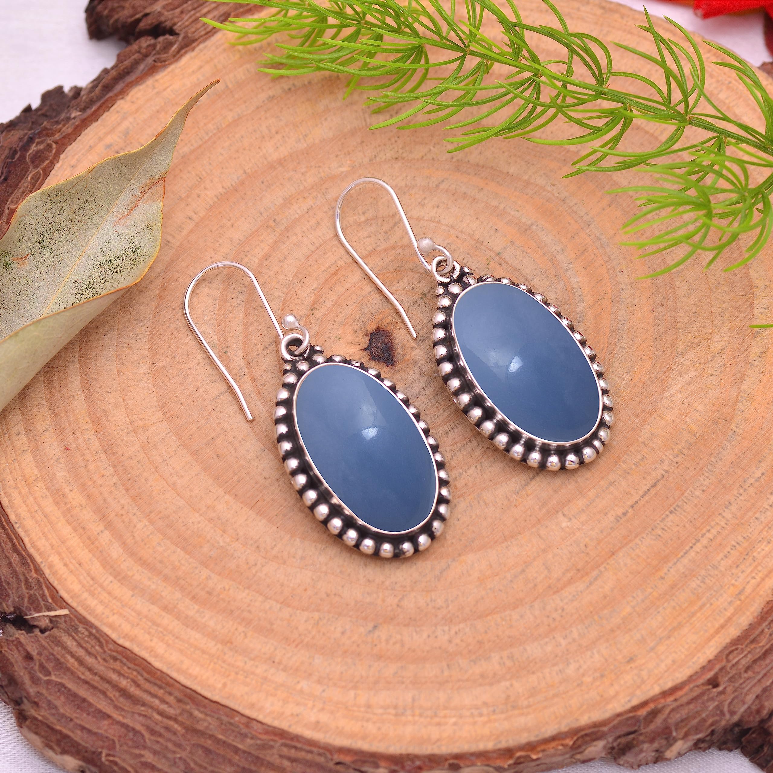 Veracity Jewelry Angelite Earrings for Women - 925 Sterling Silver Dangle Earrings with Blue Angelite Gemstone for Inner Peace - Handmade Healing Crystal Jewelry - Perfect for Meditation, Yoga & Spiritual Healing (VSE-482)