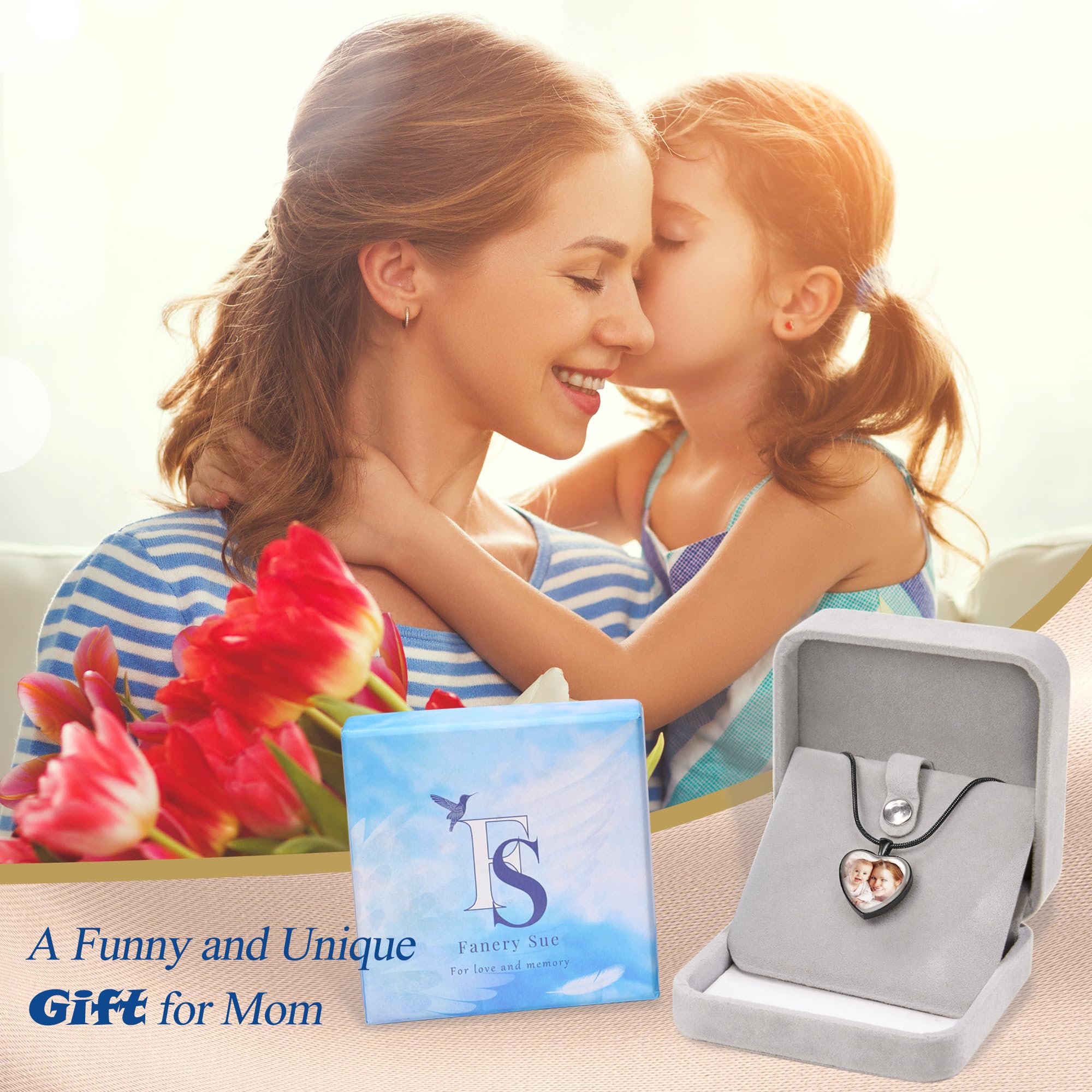 Fanery Sue Customized Double-Sided Photo Necklace - Personalized Picture Pendant for Women & Men - Engravable Memorial Jewelry with Your Cherished Memories - Perfect Anniversary, Valentine's & Romantic Gift for Couples